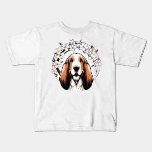 Basset Fauve de Bretagne Delights in Spring Cherry Blossoms Kids T-Shirt